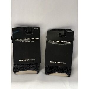 Lot Of 2 Ellen Tracy Legwear Completely Opaque Glitter Tights Medium Black NIP